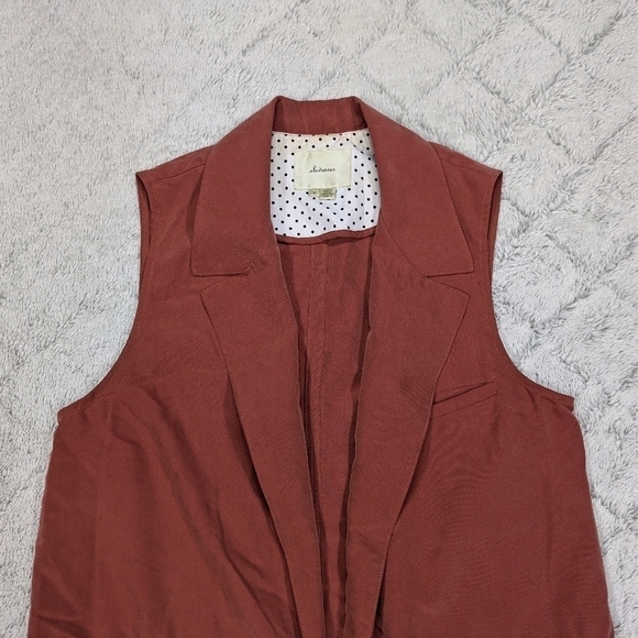 Anthropologie Elevenses Vest Women's M Red Rust Old Town Long Open Front Tie - Picture 2 of 9